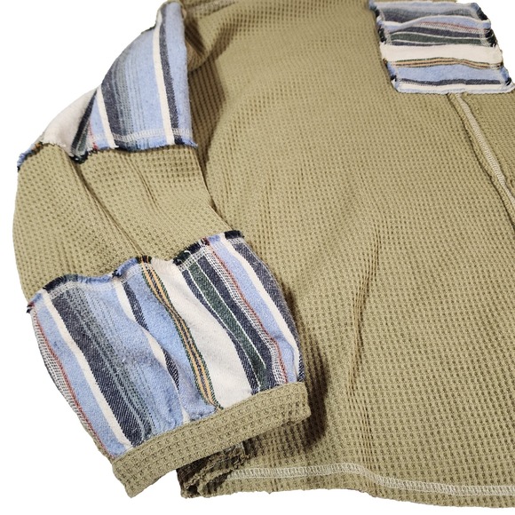 Pol Waffle Knit Over Sized Green Womens Patch Sleeve Sweater S - Picture 9 of 9